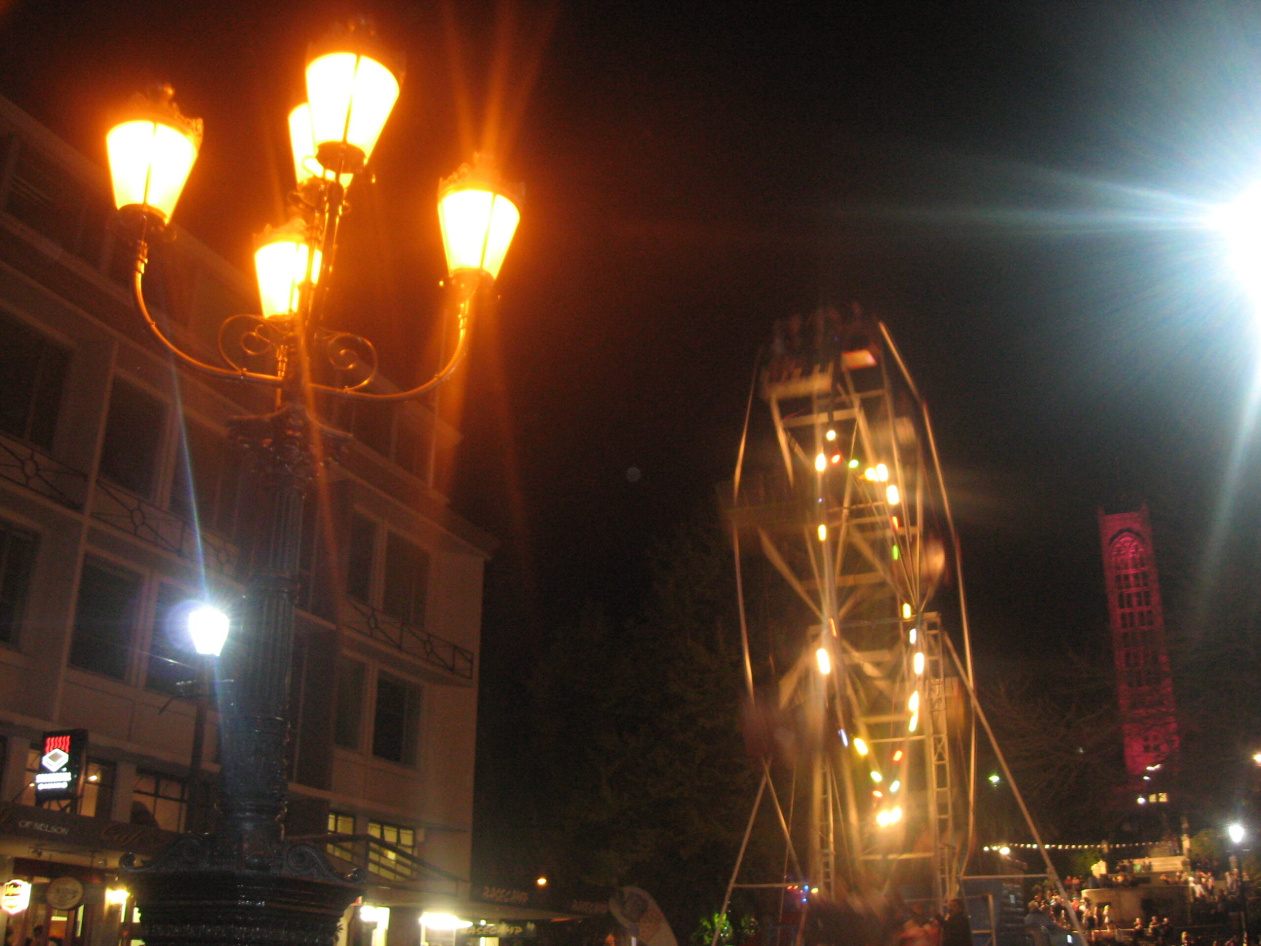 Evening funfair at Nelson Festival time